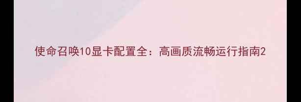 图片 使命召唤10显卡配置全：高画质流畅运行指南2