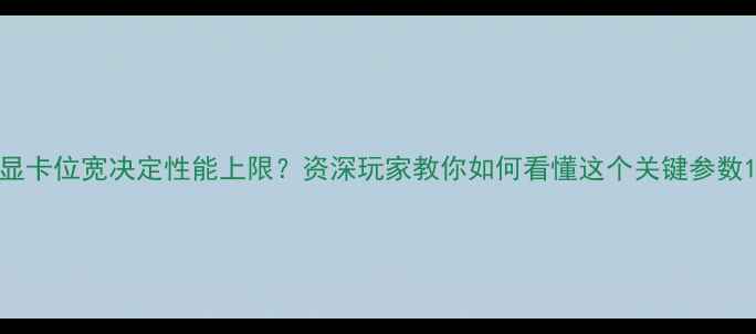 图片 显卡位宽决定性能上限？资深玩家教你如何看懂这个关键参数1