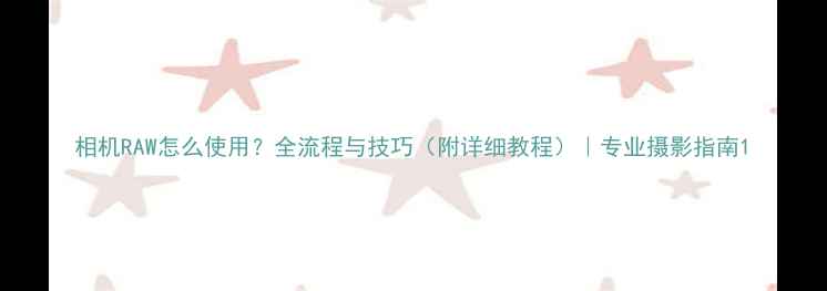 图片 相机RAW怎么使用？全流程与技巧（附详细教程）｜专业摄影指南1