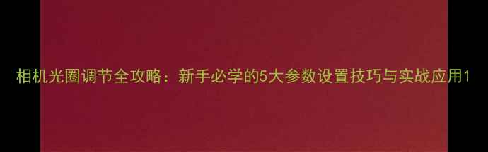图片 相机光圈调节全攻略：新手必学的5大参数设置技巧与实战应用1