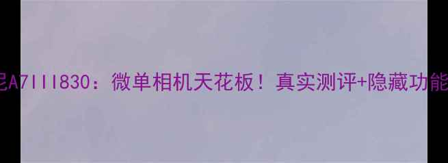 图片 索尼A7III830：微单相机天花板！真实测评+隐藏功能全1