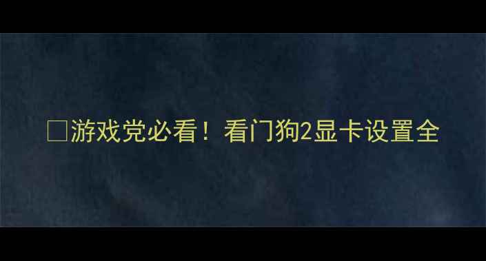 图片 🎮游戏党必看！看门狗2显卡设置全