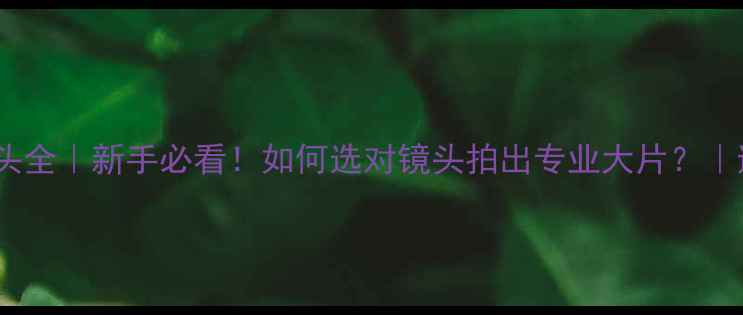 图片 📸相机镜头全｜新手必看！如何选对镜头拍出专业大片？｜避坑指南2